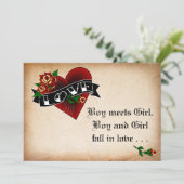 Tattoo Heart and Roos Wedding Invitation Kaart (Staand voorkant)