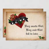 Tattoo Heart and Roos Wedding Invitation Kaart (Voorkant / Achterkant)