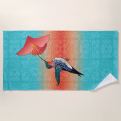 Tattoo Hummingbird Red hibiscus Flower Turquoise Strandlaken (Voorkant)