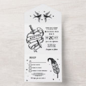Tattoo Huwelijksuitnodiging & RSVP Heart Birds All In One Uitnodiging (Binnen)