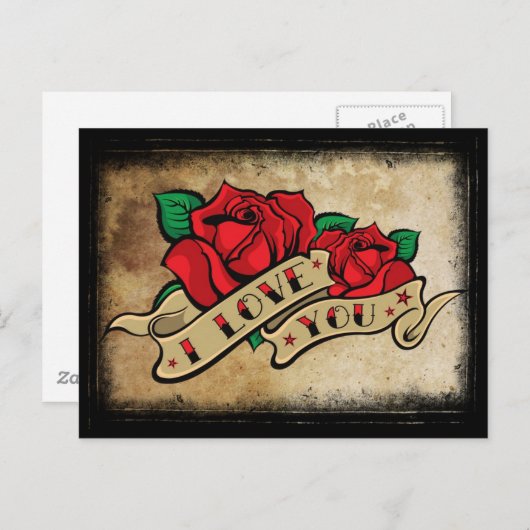Tattoo Ik hou van je Roos Briefkaart (Voorkant / Achterkant)