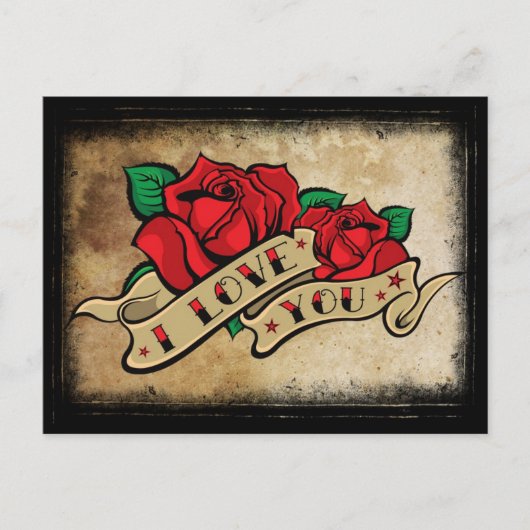 Tattoo Ik hou van je Roos Briefkaart (Voorkant)