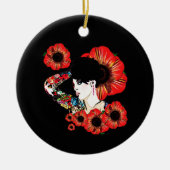 Tattoo inkt meisje onder papaverbloemen Kunst met  Keramisch Ornament (Voorkant)