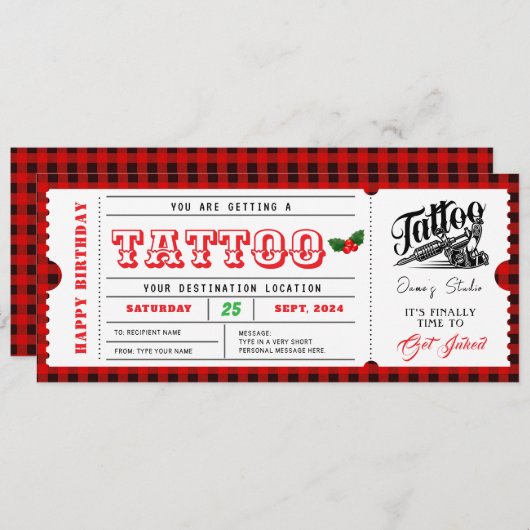 Tattoo Kerstcadeaubon Certificaatbon Kaart (Voorkant / Achterkant)