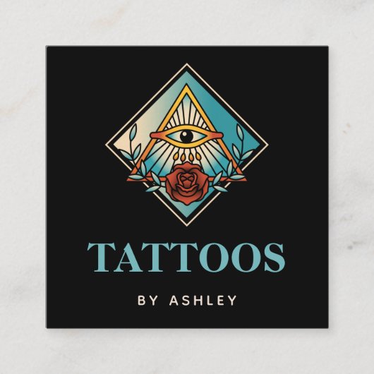 Tattoo kunstenaar Mystic Third Eye Roos  kosmisch Vierkante Visitekaartje (Voorkant)