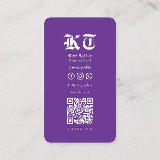 Tattoo Kunstenaar Royal Paarse Monogram Visitekaartje (Achterkant)