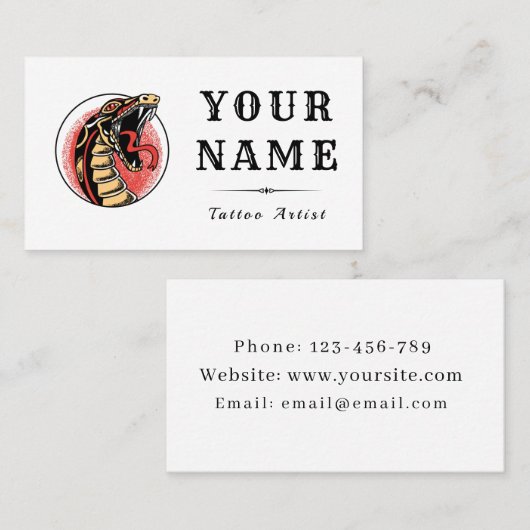 Tattoo kunstenaar Salon Ancient Snake Modern Trend Visitekaartje (Voorkant / Achterkant)