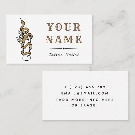 Tattoo kunstenaar Salon Brown Snake Modern Trendy Visitekaartje (Voorkant / Achterkant)