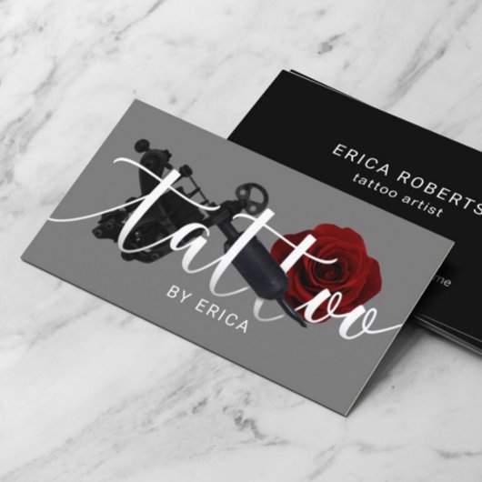 Tattoo Kunstmatig Tattoo Pistool & Bloem Typografi Visitekaartje