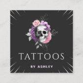 Tattoo Kunstmatige  flora schedel Botanische blade Vierkante Visitekaartje (Voorkant)