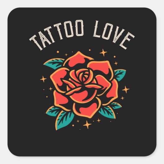 Tattoo Liefde Roos Tatoo Style Illustratie Vierkante Sticker (Voorkant)