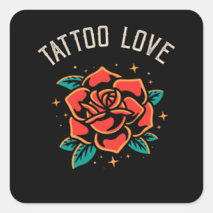 Tattoo Liefde Roos Tatoo Style Illustratie Vierkante Sticker