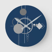 Tattoo Line Art | Abstracte marineblauw-steenkoolg Ronde Klok (Voorkant)