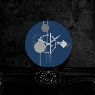 Tattoo Line Art   Abstracte marineblauw-steenkoolg Ronde Klok