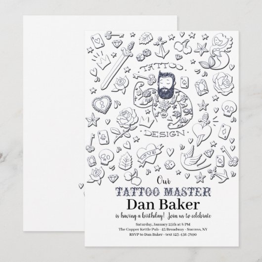 Tattoo Master Birthday Uitnodiging (Voorkant / Achterkant)