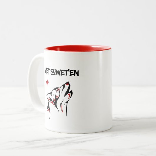 Tattoo met natte en Howling Wolf Haida-stijl Kleur Tweekleurige Koffiemok (Voorkant links)