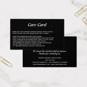 Tattoo Microblading Aftercare Instructies zwart Visitekaartje