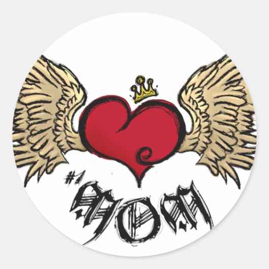 Tattoo Moeder gekroond hart met vleugels Ronde Sticker (Voorkant)