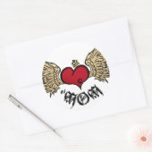 Tattoo Moeder gekroond hart met vleugels Ronde Sticker (Envelop)