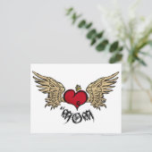 Tattoo MOM Urban Crowned Heart met Wings Briefkaart (Staand voorkant)