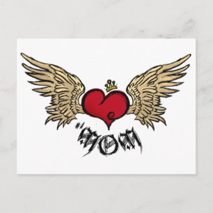 Tattoo MOM Urban Crowned Heart met Wings Briefkaart