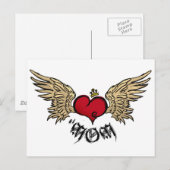 Tattoo MOM Urban Crowned Heart met Wings Briefkaart (Voorkant / Achterkant)