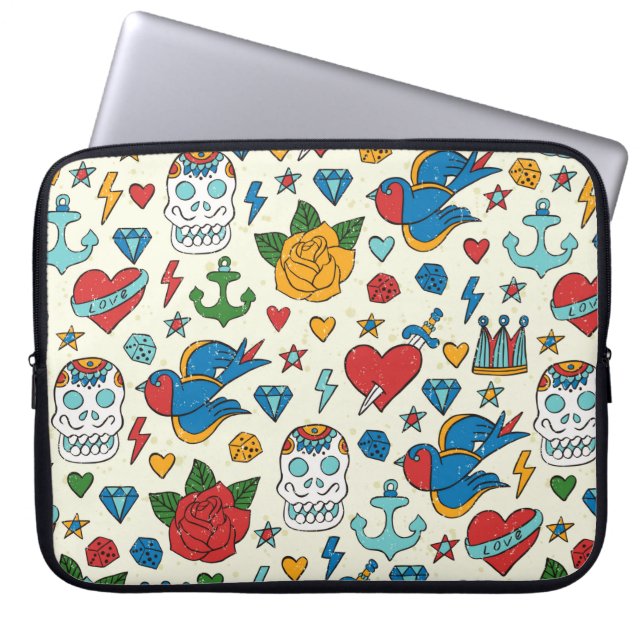 Tattoo naadloos patroon. laptop sleeve (Voorkant)