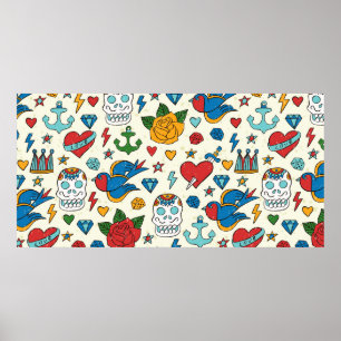 Tattoo naadloos patroon. poster