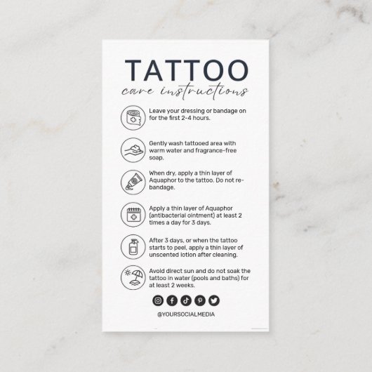 Tattoo Nazorg Instructies Kaart met Logo Visitekaartje (Achterkant)
