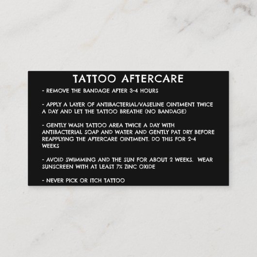 TATTOO NAZORGINSTRUCTIES KRIJT VISITEKAARTJE (Achterkant)