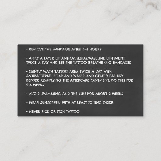 TATTOO NAZORGINSTRUCTIES KRIJT VISITEKAARTJE (Achterkant)