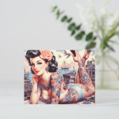  Tattoo Old School Meisje Briefkaart (Staand voorkant)
