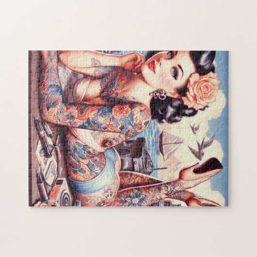  Tattoo Old School Meisje Legpuzzel (Horizontaal)