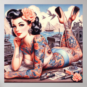 Tattoo Old School Meisje Poster