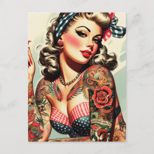  Tattoo Old School Pin-up Briefkaart