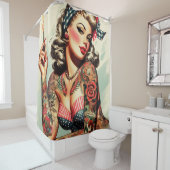 Tattoo Old School Pin-up Douchegordijn (In situ)