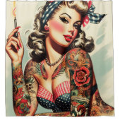  Tattoo Old School Pin-up Douchegordijn (Voorkant)