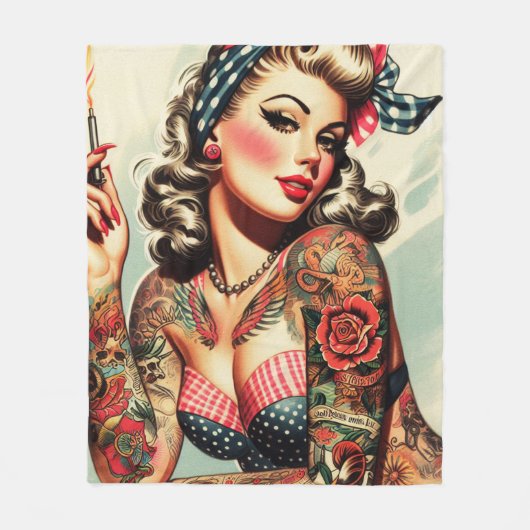  Tattoo Old School Pin-up Fleece Deken (Voorkant)