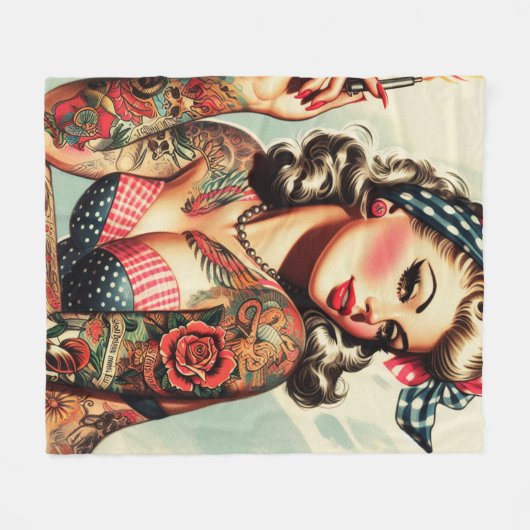  Tattoo Old School Pin-up Fleece Deken (Voorkant (Horizontaal))