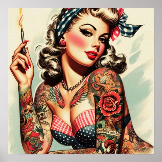 Tattoo Old School Pin-up Poster (Voorkant)