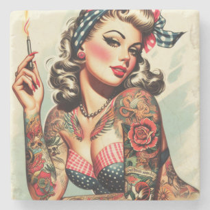  Tattoo Old School Pin-up Stenen Onderzetter