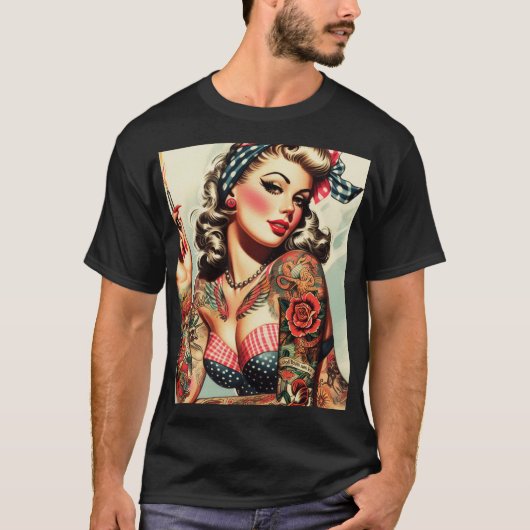 Tattoo Old School Pin-up T-shirt (Voorkant)