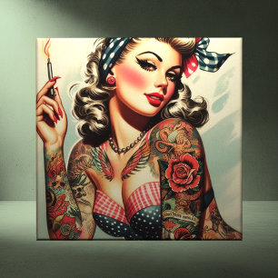  Tattoo Old School Pin-up Tegeltje