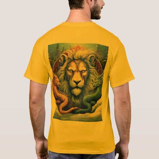 tattoo ontwerpt een leeuw en de draak boven de sne t-shirt (Achterkant)