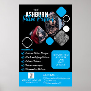 Tattoo Parlor Poster - Custom Zwart blauw