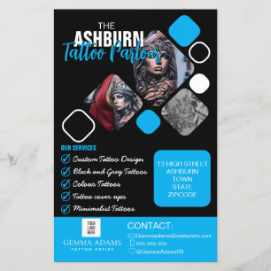Tattoo Parlor Poster - Custom Zwart blauw Flyer