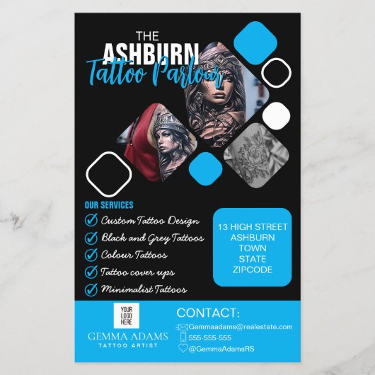 Tattoo Parlor Poster - Custom Zwart blauw Flyer (Voorkant)