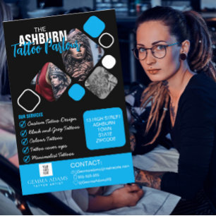 Tattoo Parlor Poster - Custom Zwart blauw Flyer