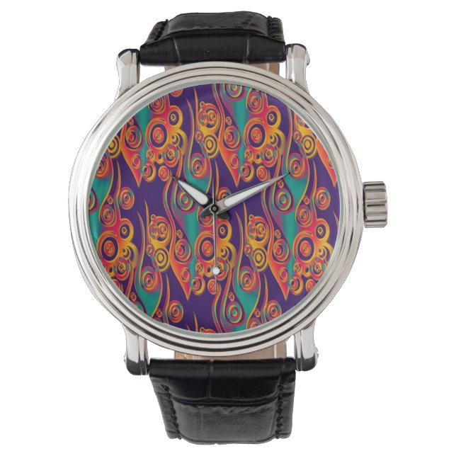 Tattoo Patroonkunst - vlammen en cirkels Horloge (Voorkant)