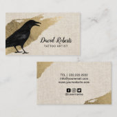 Tattoo & Piercing Black Crow Gold Stroke Elegant Visitekaartje (Voorkant / Achterkant)